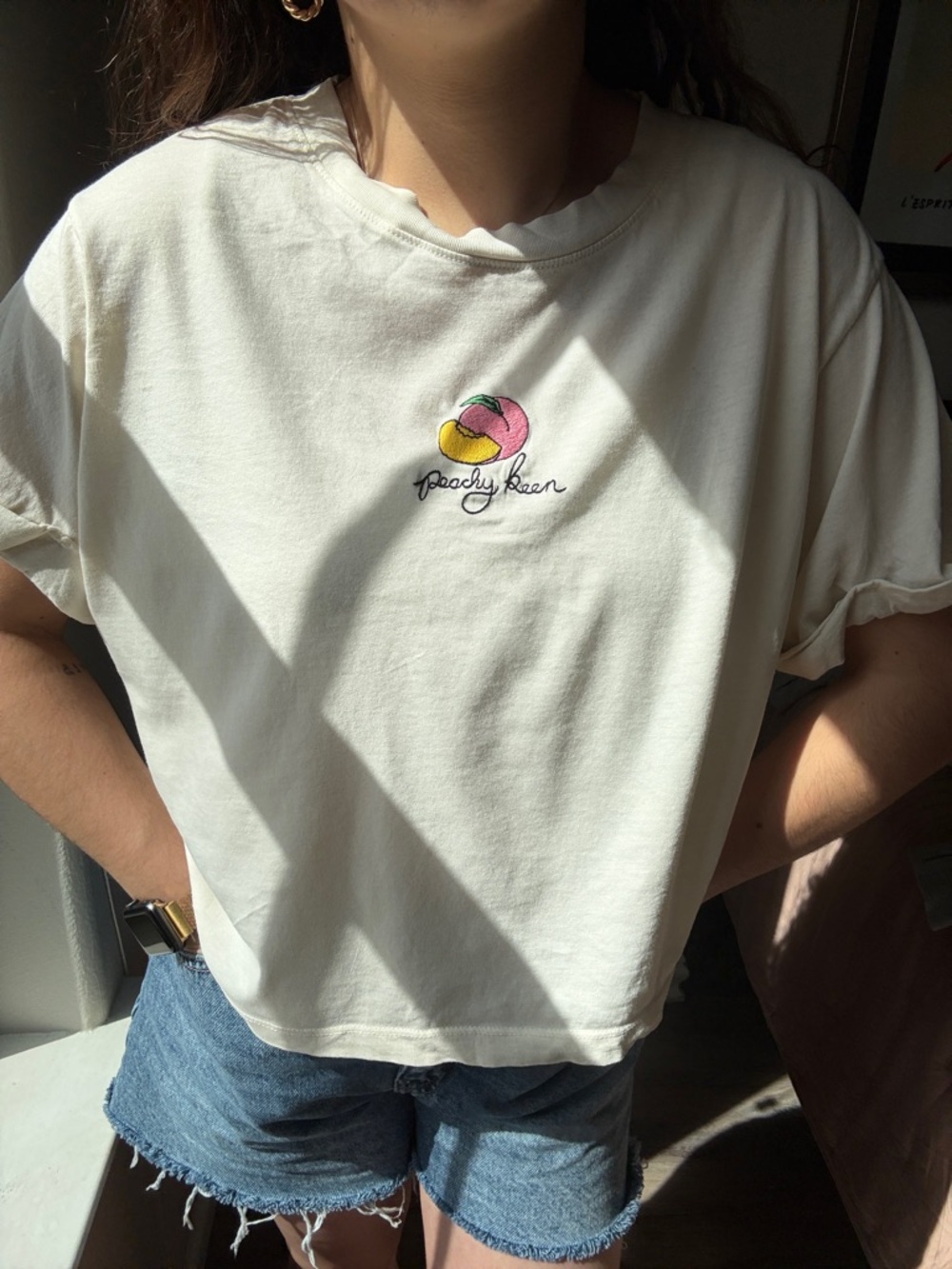 Girl Dangerous Cream Cropped Tee | “Peachy Keen” Embroidered Graphic | Size XL
